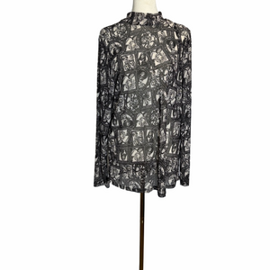 Disney Haunted Mansion Sheer Black and White Graphic Blouse Size Large Ghost